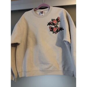 Vintage Sweatshirt Embroidered Flowers Fruit Of The Loom Women's Size Large